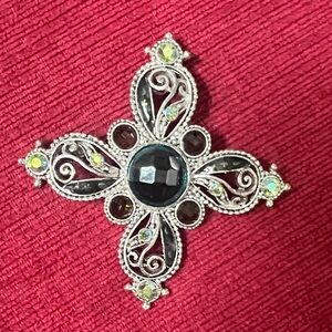 Elegant Silver and Black Brooch